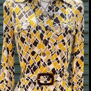 TORY BURCH Silk Yellow Belted Lightweight Summer Dress Xsmall